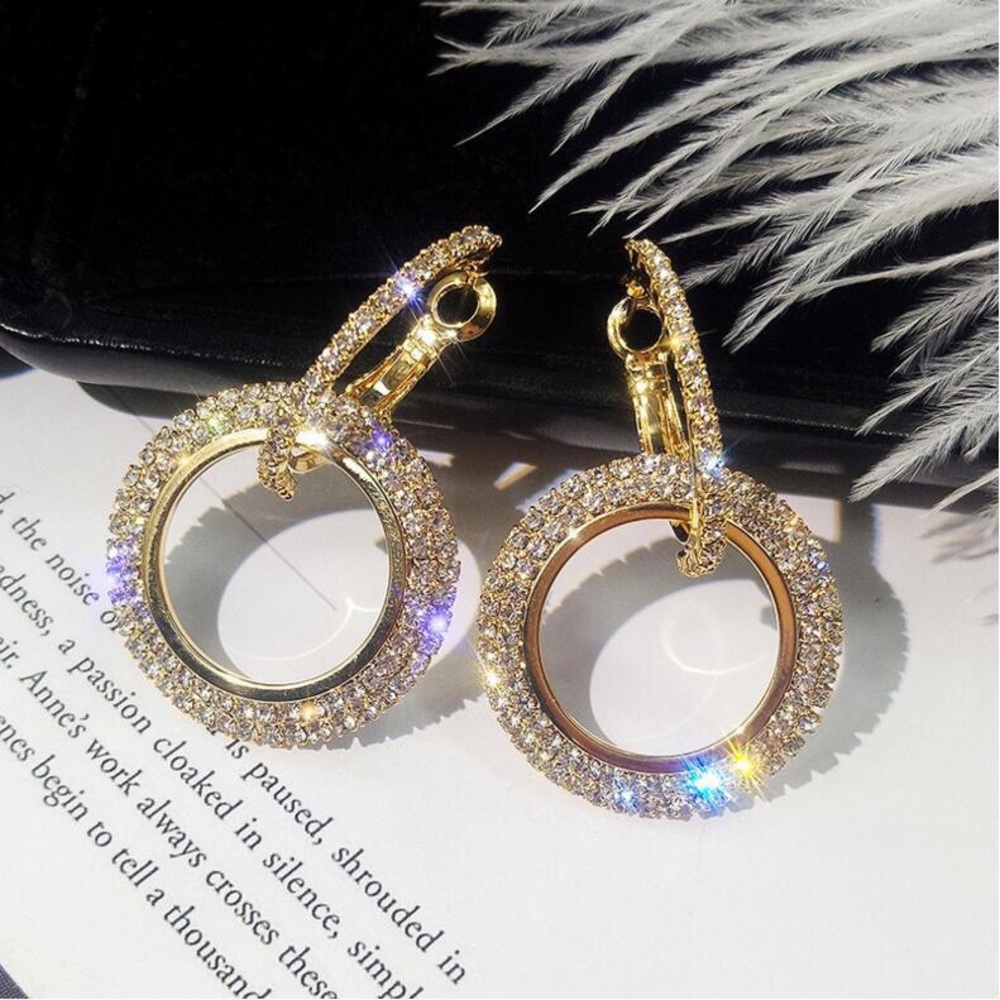 Round Silver and Gold Crystal Drop Hoop Earrings